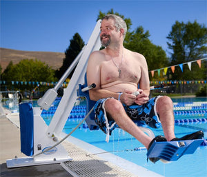 Ranger 2 ADA compliant pool lift - tan|Ranger 2 ADA compliant pool lift - blue|Ranger 2 Pool lift with remote hand control|Ranger 2 ADA compliant pool lift with remote - Gray|Ranger 2 ADA compliant pool lift with remote - White|Optional anchors for cement, pavers or wood for the Ranger 2 Lift