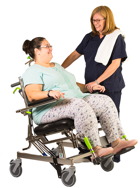 Raz Designs Raz-AT600 Bariatric Tilt Shower Chair with user