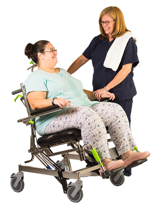 Raz Designs Raz-AT600 Bariatric Tilt Shower Chair with user