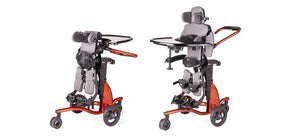 Rifton New Size 3 Stander raises and lowers easily, prone and supine.
