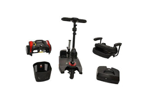 Roaster 3-Wheel From Merits Side View|||Roadster Dissembled|Optional Cane Holder|Optional Foldable Rear Basket|Optional Walker Holder|Optional Canopy without foldable basket|Optional Scooter Cover