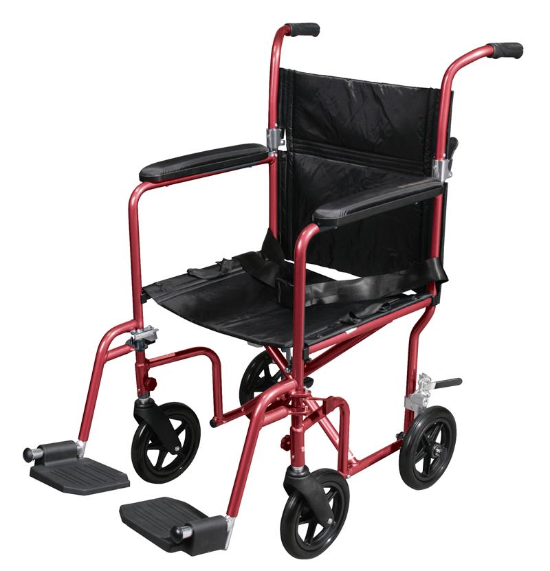 Flyweight Lightweight Red Transport Wheelchair with Removable Wheels||||