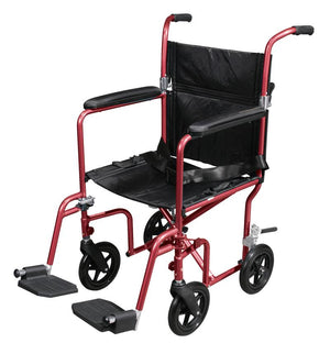 Flyweight Lightweight Red Transport Wheelchair with Removable Wheels||||