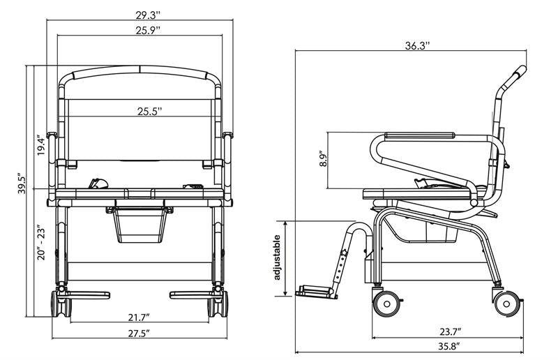 ShowerBuddy Roll-In Bariatric Shower Chair|ShowerBuddy Roll-In Bariatric Shower Chair|Roll-In Bariatric Shower Chair Backrest|Roll-In Bariatric Shower Chair Included|ShowerBuddy Roll-In Bariatric Shower Chair|Measurements for ShowerBuddy Roll-In Bariatric Shower Chair