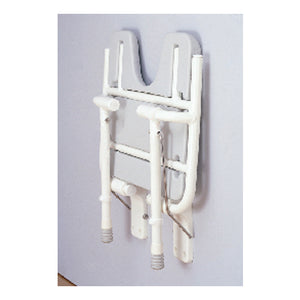 Wall Mounted Shower Seat comes with a plastic seat and aluminum legs|Seat folds up to make more compact in smaller showers