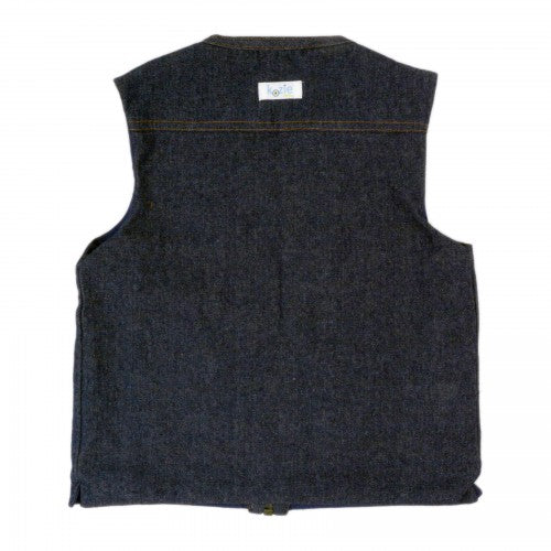 Child wearing the Kozie Clothes Signature Denim Weighted Vest|Back view of the Kozie Clothes Signature Denim Weighted Vest|Pockets allow users to add or subtract weight from vest at will|Vest is easy to zip with tassle zipper|Inside is made from durable cotton with 5 pockets to insert weights|Add and subtract weights as needed|Stylish gold stitching|Additional weights can be purchased