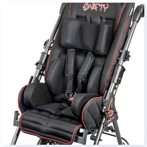 Optional Seat Minimizer for children includes footrest pad, backrest upholstery