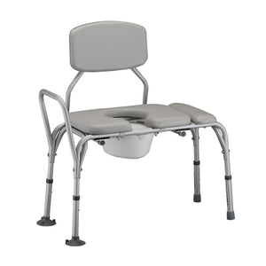 Nova Padded Transfer Bench with Commode|Side view of the Nova Padded Transfer Bench with Commode|Back view of the Side view of the Nova Padded Transfer Bench with Commode|Dimensions of the Nova Padded Transfer Bench with Commode