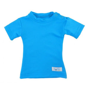 Kozie Clothes Baby Plain And Simple Sensory Compression Short Sleeve Shirt|Plain And Simple Sensory Compression Short Sleeve Shirt in Gray|Plain And Simple Sensory Compression Short Sleeve Shirt in Navy|Plain And Simple Sensory Compression Short Sleeve Shirt in Tropical Blue|Plain And Simple Sensory Compression Short Sleeve Shirt in White|Baby wearing Plain And Simple Sensory Compression Short Sleeve Shirt