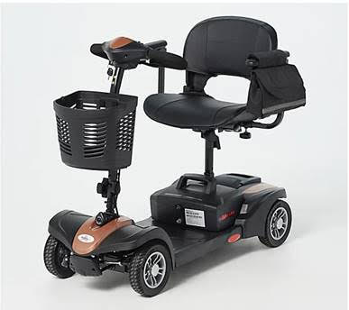 MiniRider Lite 4-Wheel Scooter by EV Rider in Pearl Green|MiniRider Lite 4-Wheel Scooter by EV Rider in Silver|MiniRider Lite 4-Wheel Scooter by EV Rider in Red|MiniRider Lite in Rose Gold shown with saddle bag storage|MiniRider Lite 4-Wheel Scooter by EV Rider Blue currently unavailable|Optional Tiller and Seat Cover set ( 2pc)|Optional deluxe cup holder|OPtional Deluxe Tiller bag|Optional Electric Horn with 3 sounds
